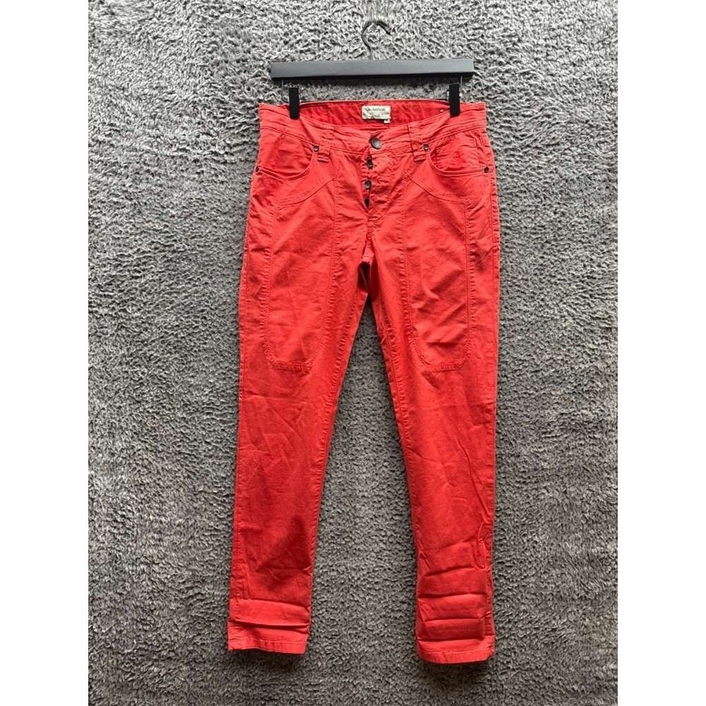 Jeckerson John Slim Fit Patch Cotton Button-Fly Trousers Orange Mens Size 30‎
